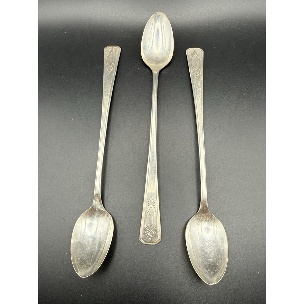 VTG Oneida WM. A. Rogers Croydon Mary Lee Silverplate Iced Tea Spoons 1932 Set 3